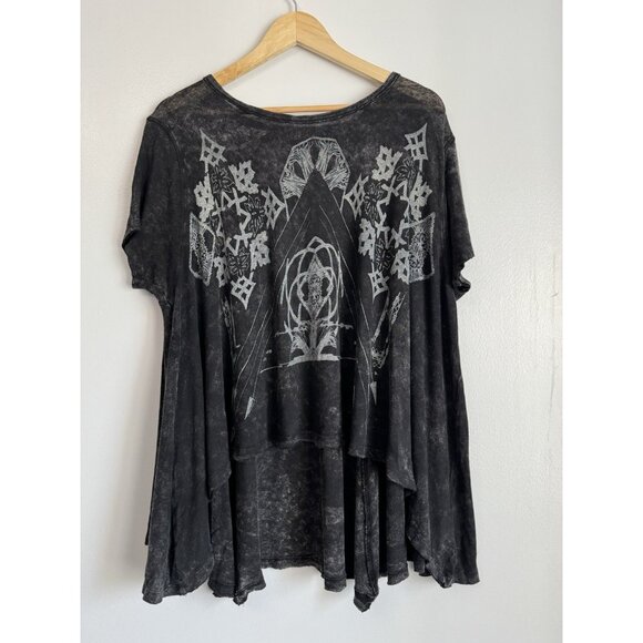Free People High Lo Top Washed Black XS/S Oversized Linen Boho Festival Grunge - Picture 1 of 7